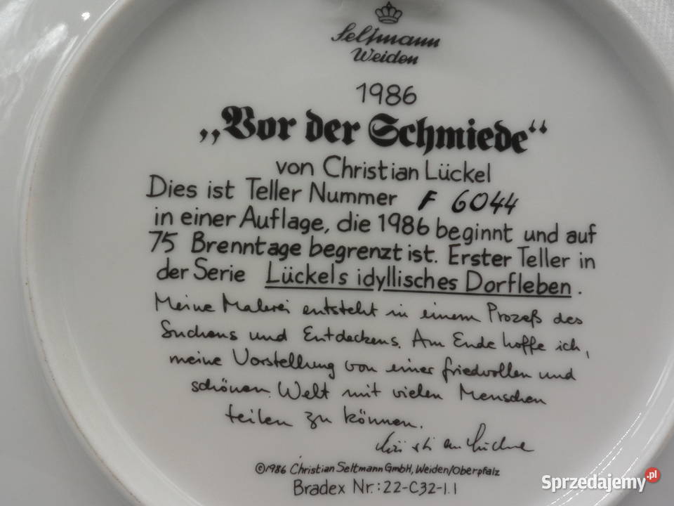 Talerz kolekcjonerski Vor der Schmiede Kowal Porcelana i szkło Raszków sprzedam