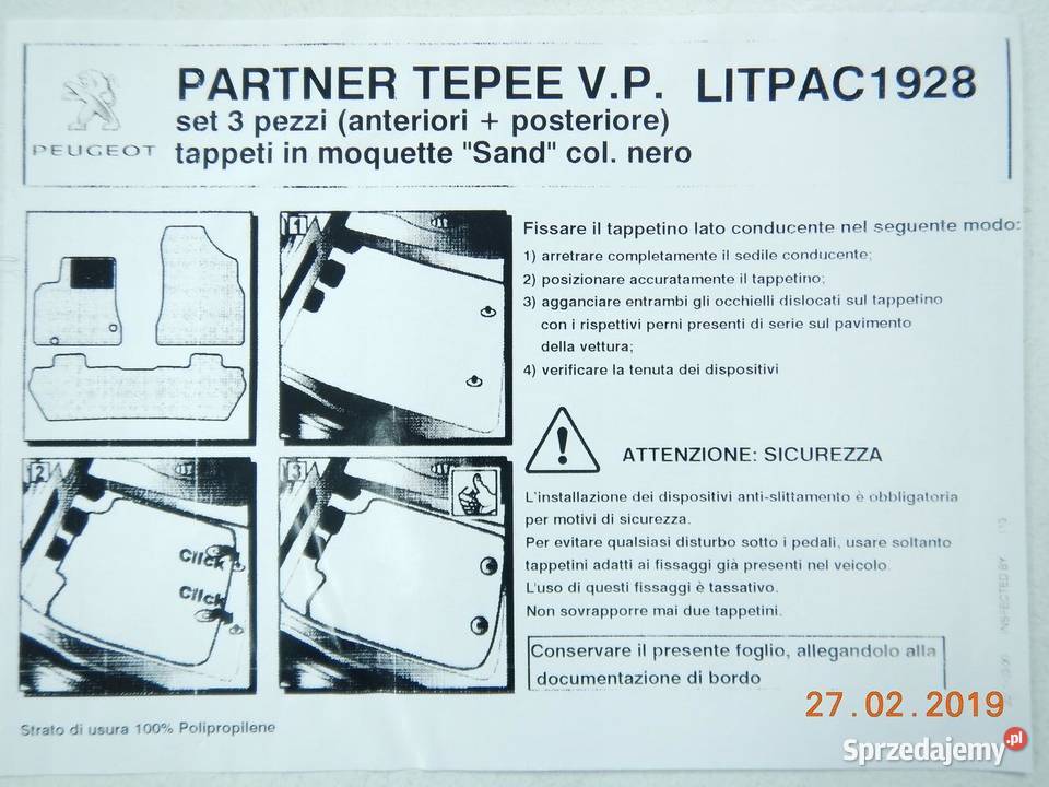 DYWANIKI WYKŁADZINA PEUGEOT PARTNER TEPEE lubelskie