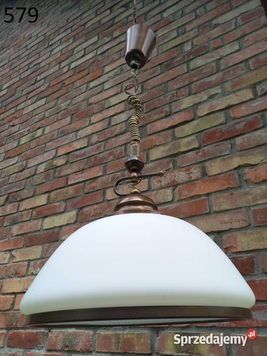 Żyrandol szklany biały metalowy mosiężny Lampy wiszące Gawroniec