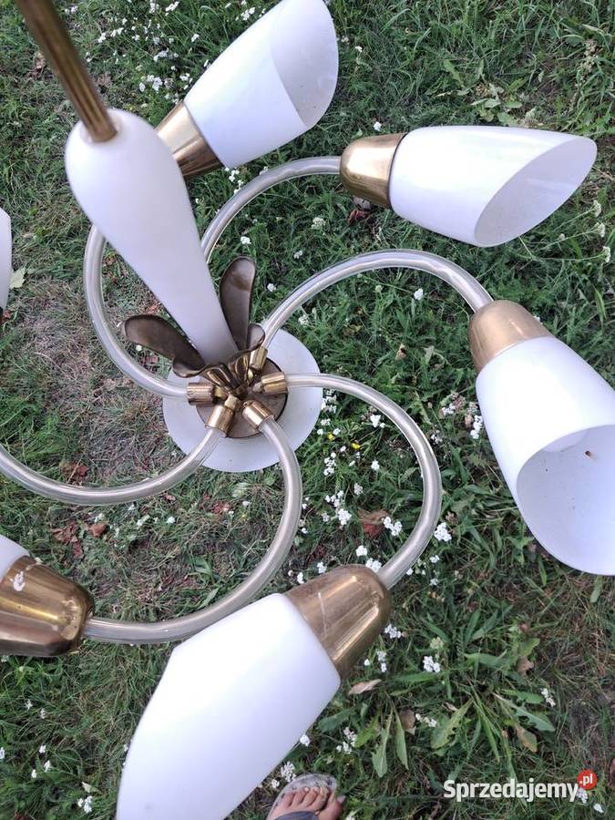 Retro żyrandol z 60 lat szklanometalowy firmy Lubań