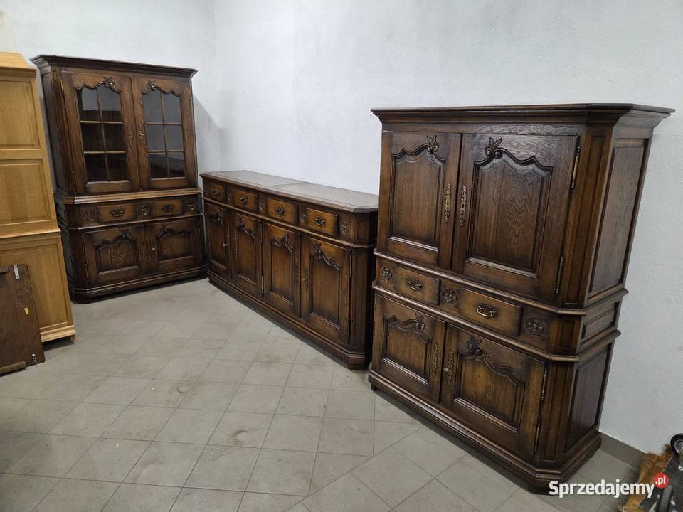 Rzeźbiony zestaw 100 dębowy do jadalni salonu wielkopolskie Kleczew