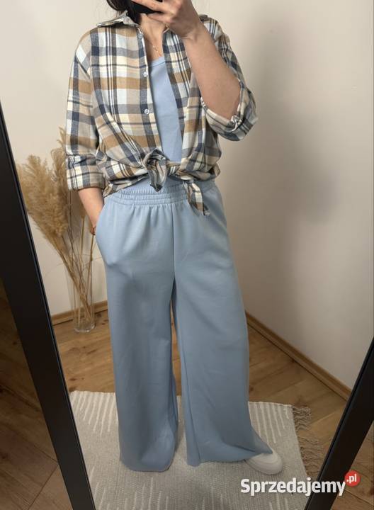 Koszula w kratę oversize beżowoniebieska styl Kratka Bluzki i koszule