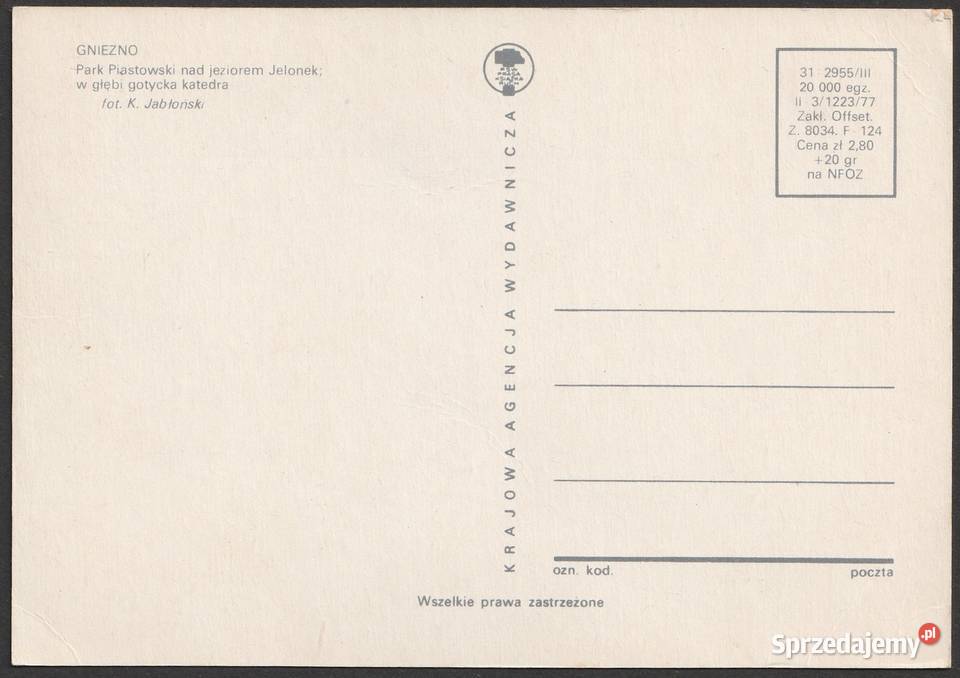GNIEZNO KATEDRA PARA JEZIORO JELONEK 1977 BEZ Łódź sprzedam