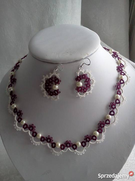 Komplet biżuterii frywolitkowej Wiśniowa sprzedam