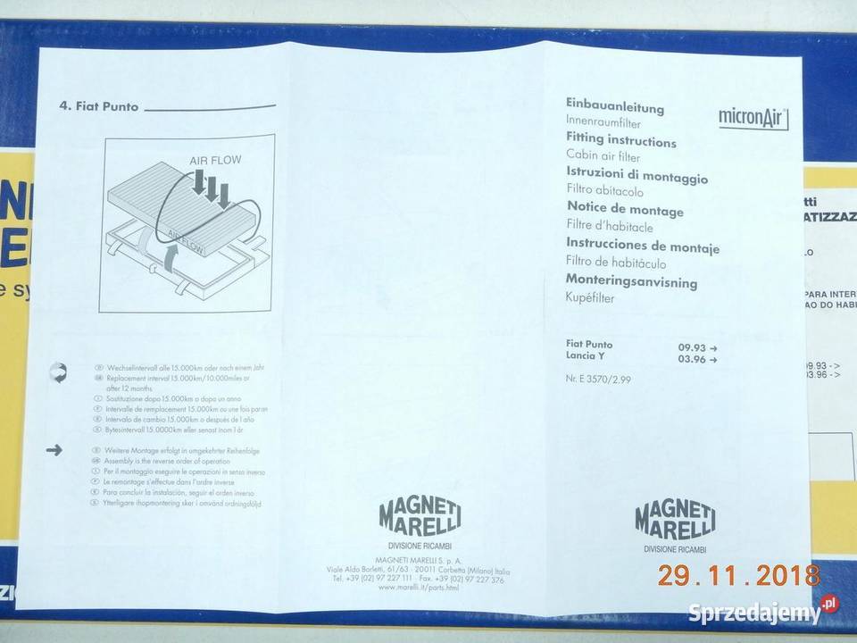 FILTR KABINOWY FIAT PUNTO LANCIA Y BCF112 osobowe
