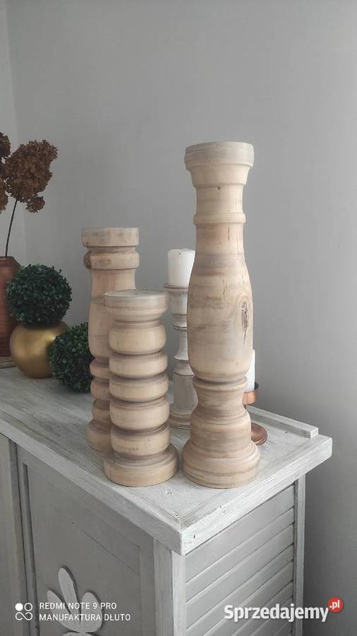 Świeczniki drewniane toczone dekoracje ślubne wielkopolskie Poznań