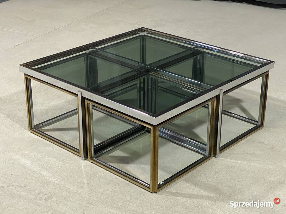 Zestaw stolików kawowych 5w1 mosiądz i szkło Budno sprzedam