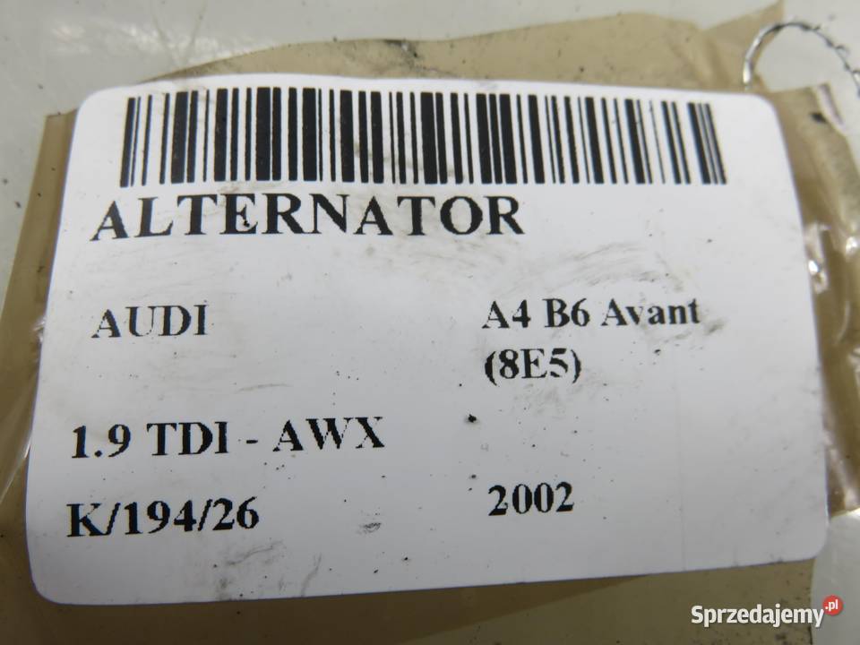 ALTERNATOR AUDI A4 B6 19 TDI 028903029Q małopolskie