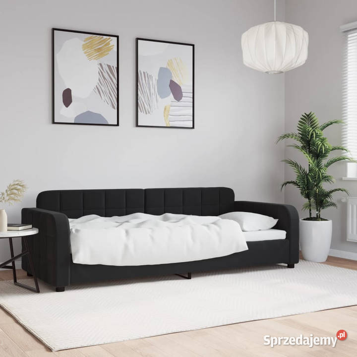 Sofa z funkcją spania czarna obita aksamitem
