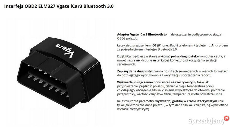 Interfejs OBD2 ELM327 Vgate iCar3 Bluetooth Katowice sprzedam