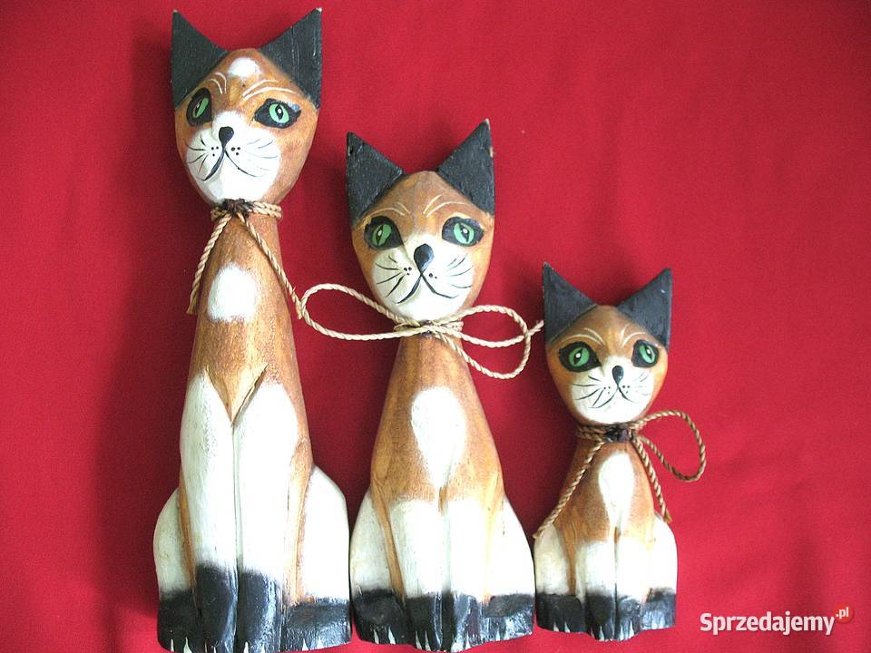 Kot kocia rodzina Stare Figurki Bali styl drewno Siedlce