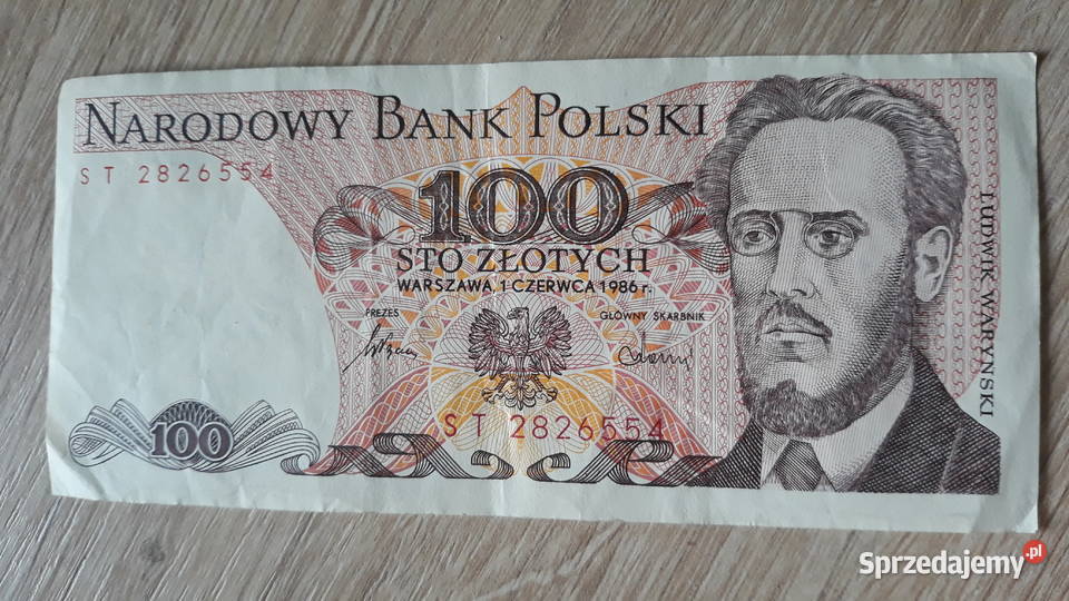 100 złotych 1VI1986 seria ST Konin