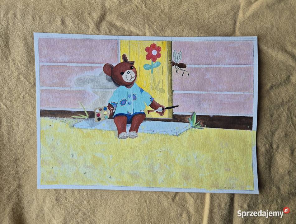 Miś Uszatek akwarela artysty piękna na prezent Brzesko