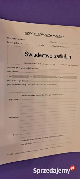 Świadectwo zaślubin LATA 30 XX wieku czyste nie Kraków