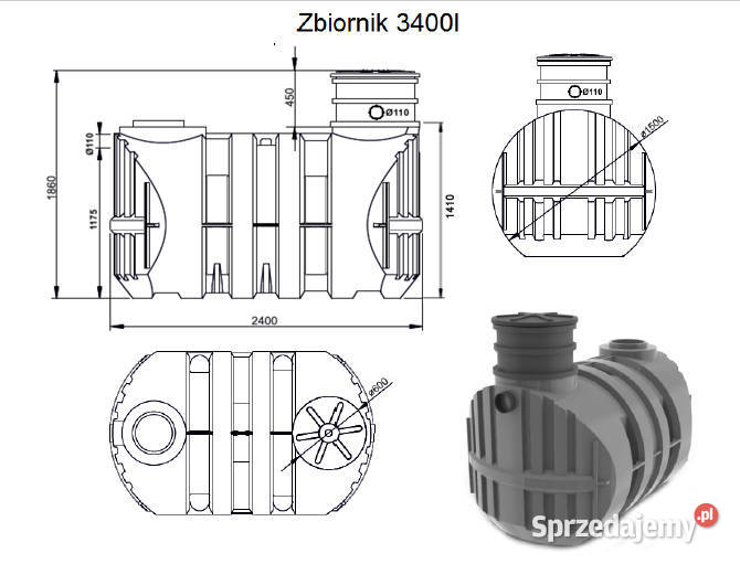 ZBIORNIK NA WODĘ DESZCZOWĄ 3400L MOCNY HIT Moja Oława sprzedam