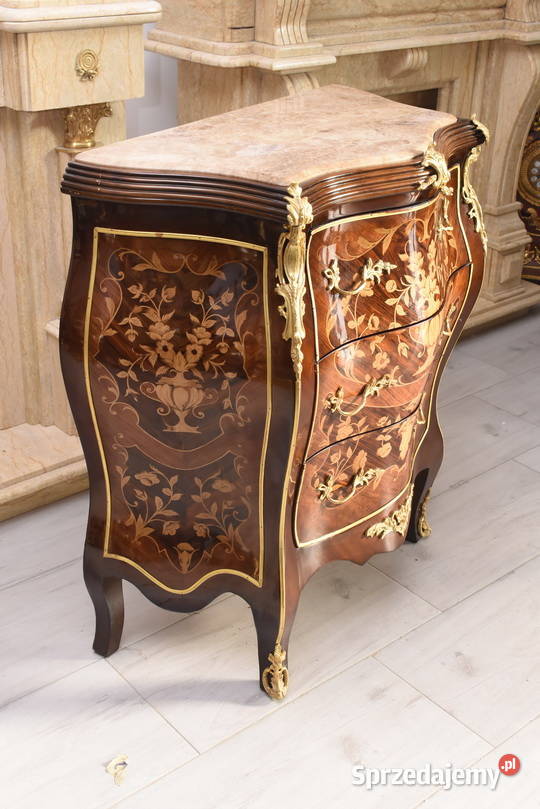 Komoda W stylu Francuskim z intarsją Marmurowy Kraków