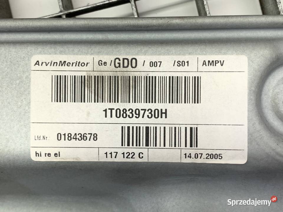 PODNOŚNIK SZYBY LEWY TYŁ VW TOURAN 1T0839730H Mechanizmy opuszczania szyb podkarpackie sprzedam