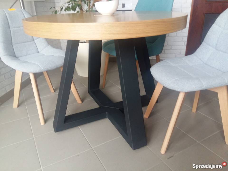 Stół okrągły dębowy LOFT loftowy lite drewno 90cm Jasionów