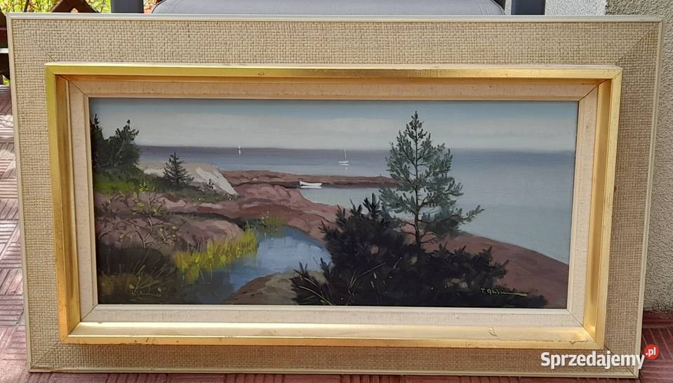 Tage Rudolf Ahlm Pejzaż morski cenny obraz Iłża
