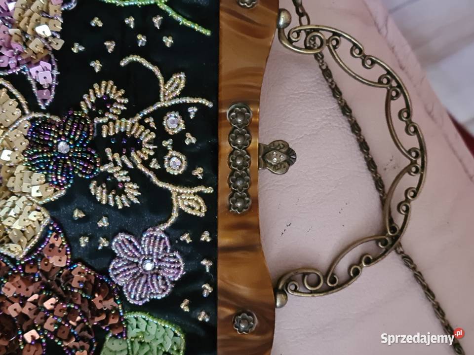 Czarna torebka wyszywana Vintage Rękodzieło Przasnysz