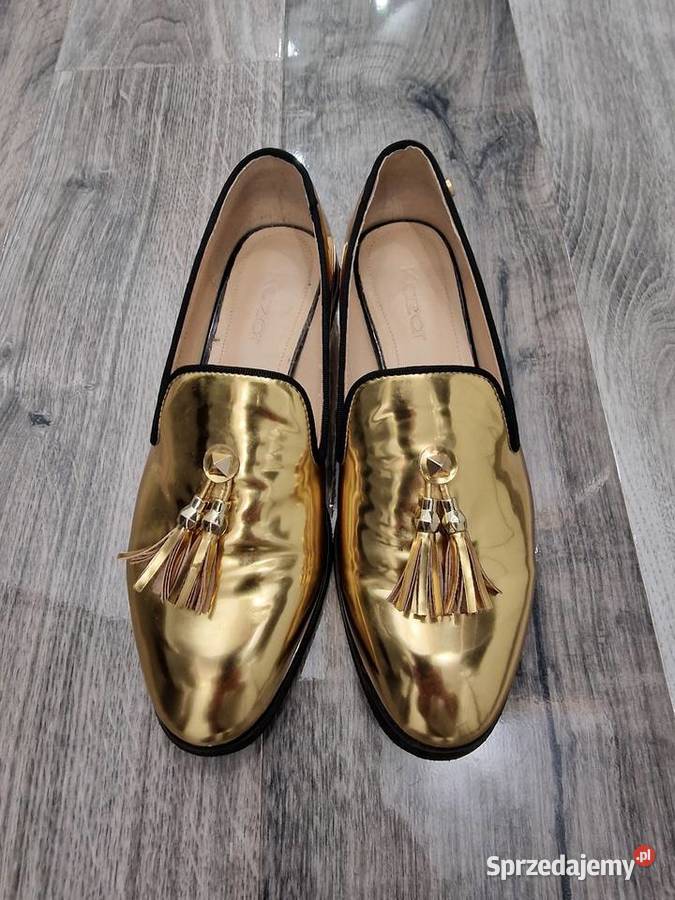 Buty Baleriny Mokasyny złote skóra Kazar 36