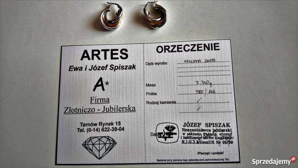 Okazja Sprzedam złote kolczyki próby 585 złote małopolskie Tarnów sprzedam