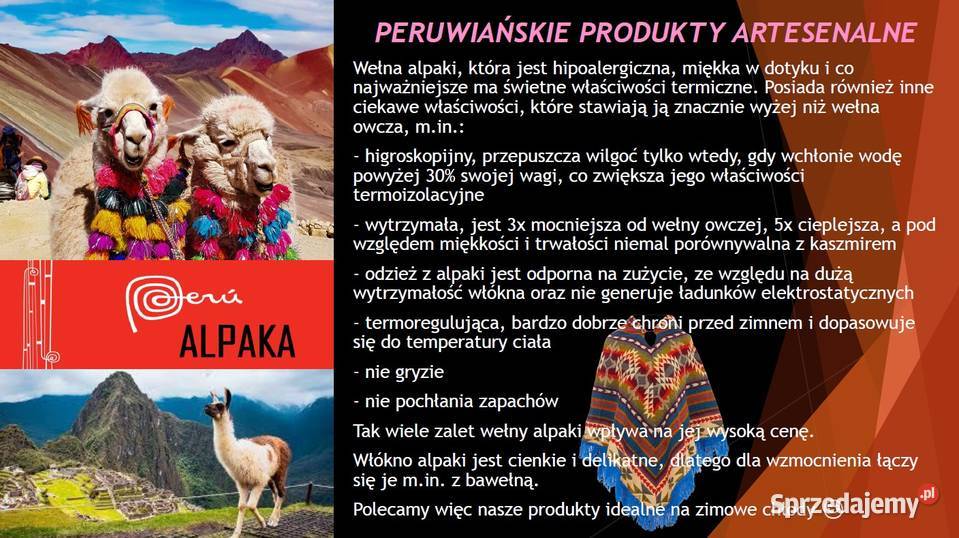 Peruwiański Artesanal Szalik Alpaki Szal Obrus