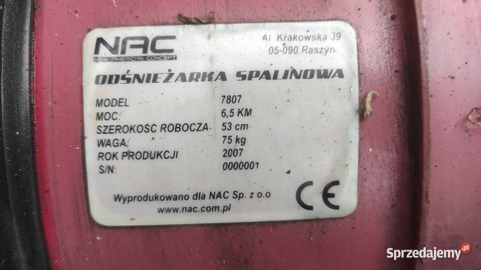 Odśnieżarka spalinowa NAC Snow Power mazowieckie