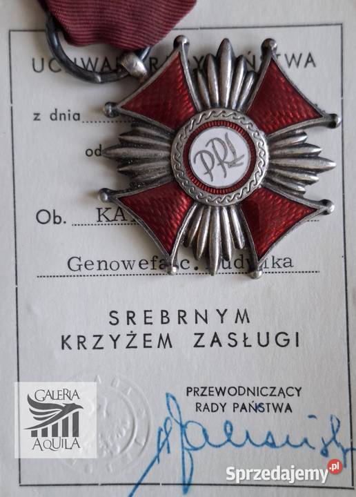 Srebrny Krzyż Zasługi PRL dokument nadanie Militaria