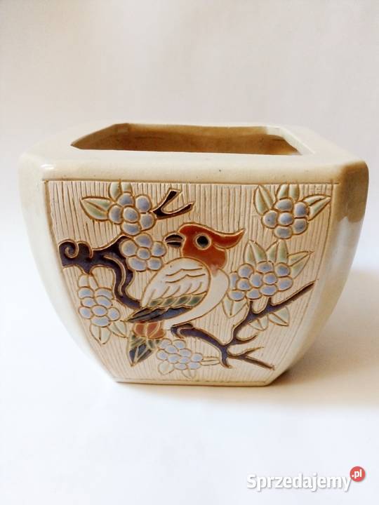 kwadratowa doniczka ceramiczna z ptakami Częstochowa