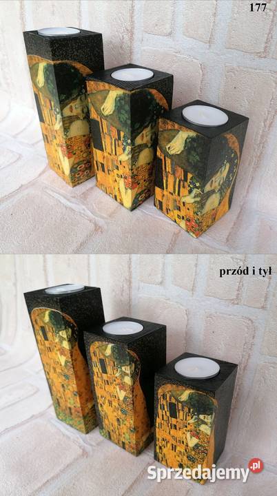 Zestaw 3 duże świeczniki Klimt różne wzory prezent