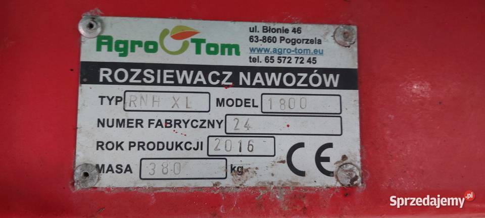 Rozsiewacz nawozu Agro Tom RNH XL 2016r 1228m nieuszkodzony Adamów