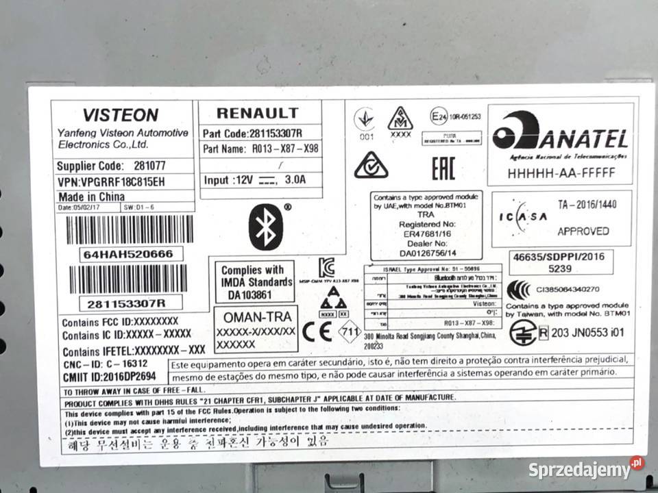 RADIO RENAULT CLIO IV 281153307R ODTWARZACZ osobowe