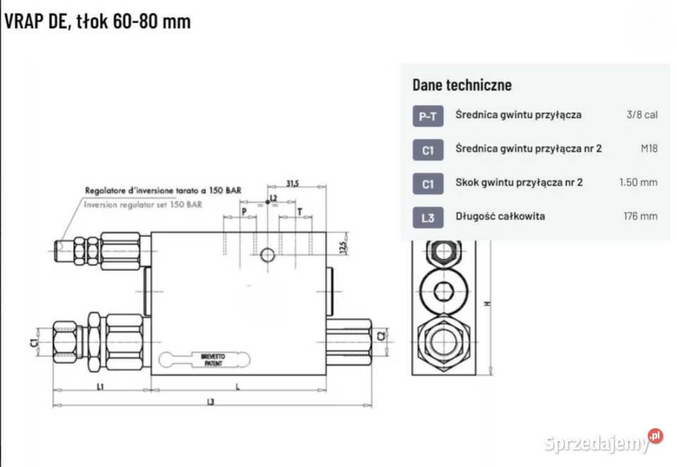 Zawór do pługów obracalnych VRAP DE tłok 6080 mm Przasnysz
