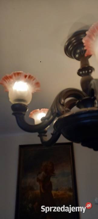 Duży rzeźbiony drewniany żyrandol kolorowe Skierniewice