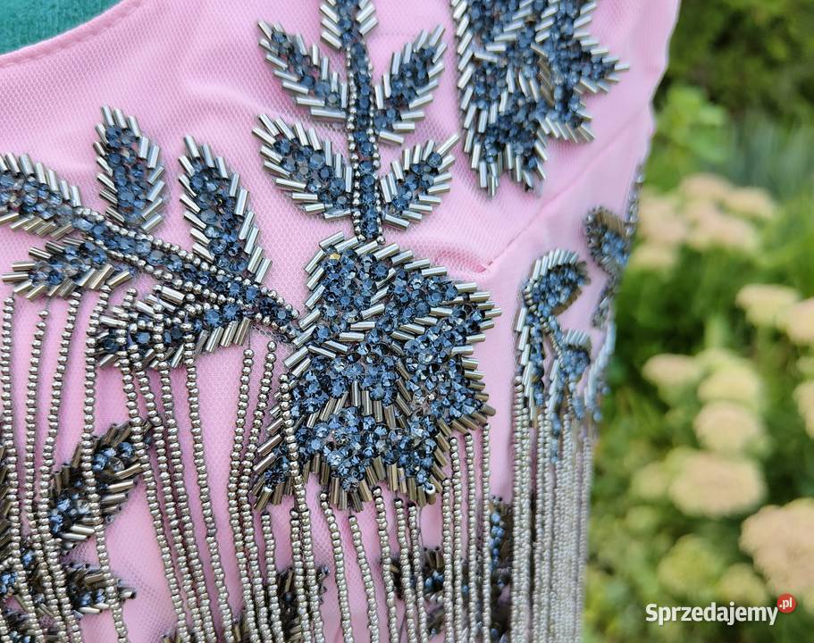 Różowy crop top bluzka L 40 XL 42 róż cekiny