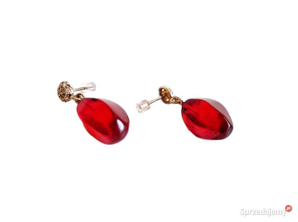 7566 CzerwonoMalinowe Bursztynowe Kolczyki srebro Kędzierzyn-Koźle sprzedam