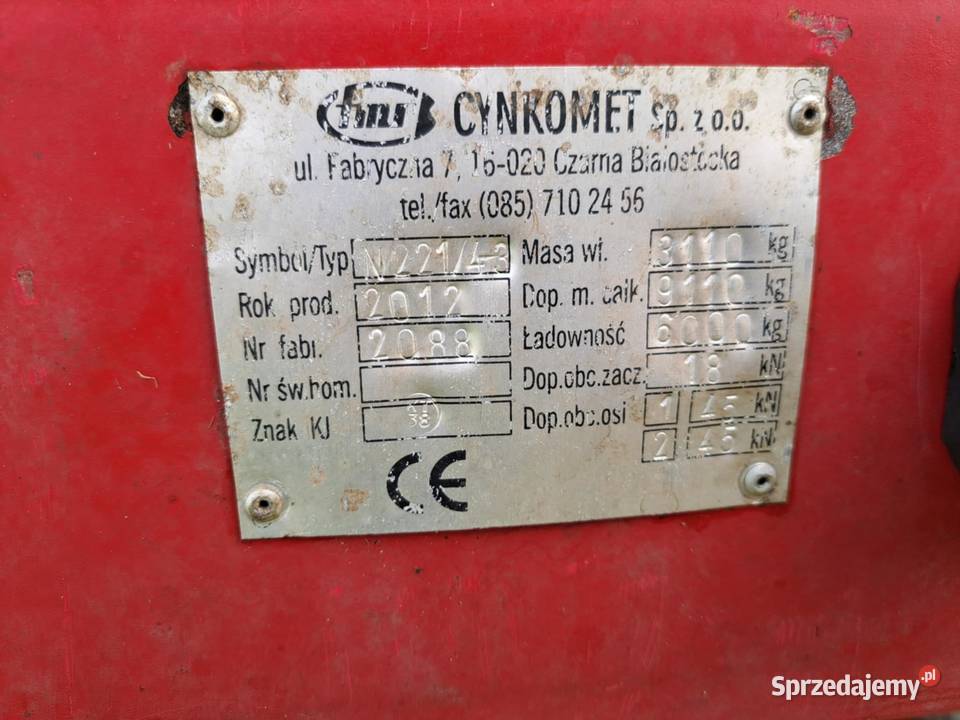 Rozrzutnik Obornika Cynkomet N22143 6t ROLNIKA Krzywda