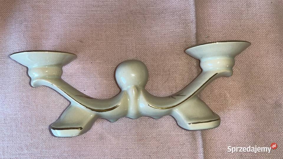 Świecznik na 2 świece Porcelana w kolorze ecru Porcelana i szkło