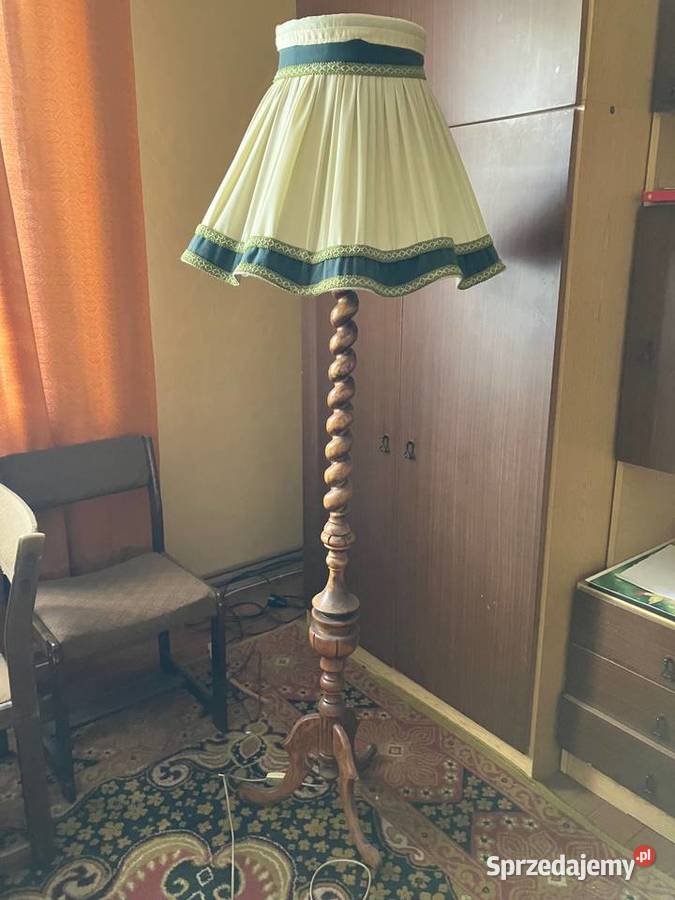 Lampa stojąca podłogowa egzotyczne drewno abażur podkarpackie