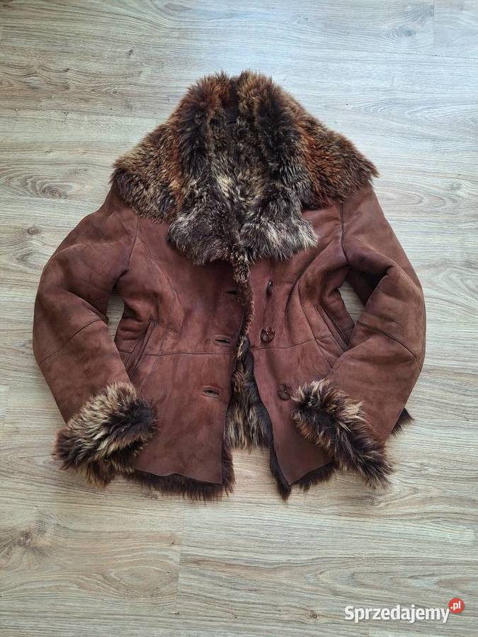 Naturalny kożuch z kozy kozi brązowy z futrzanym Kraków