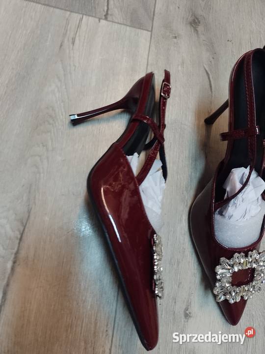 4142 Bordowe czółenka szpilki wieczorowe z Kraków sprzedam