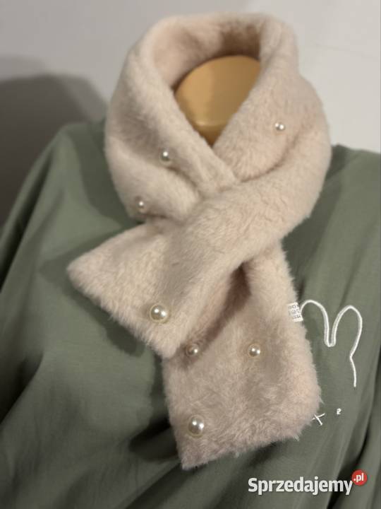 Miękki szalik komin futrzany z perełkami Pruszków
