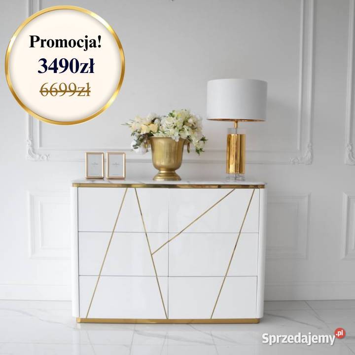 Komoda AVENUE Glamour 120 BiałoZłota Wysoki Komody Warszawa