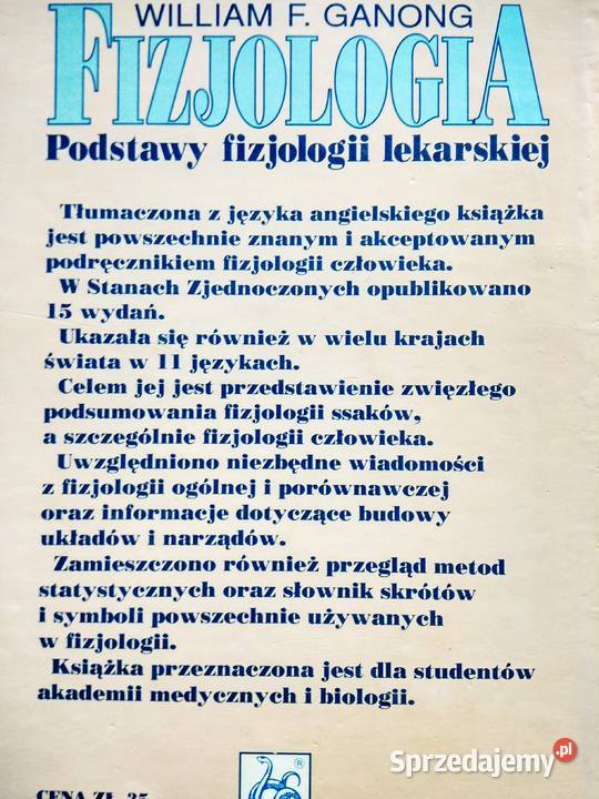 Ganong fizjologia antykwariat szkolny outlet mazowieckie Warszawa