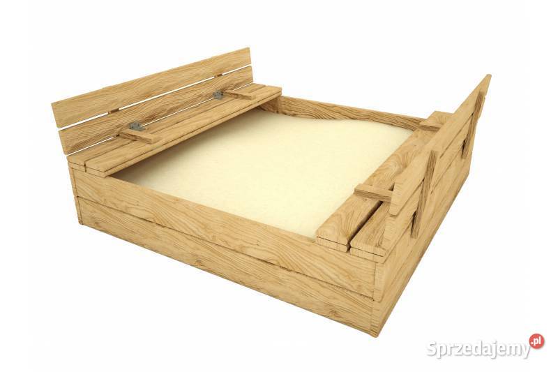 piaskownica drewniana z ławkami 120 x 120 Kalety
