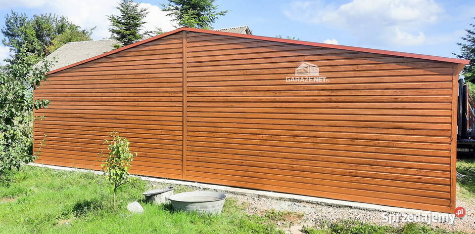 GARAŻ BLASZANY 9m x 6m DWUSPAD 2x BRAMA DRZWI Architektura ogrodowa