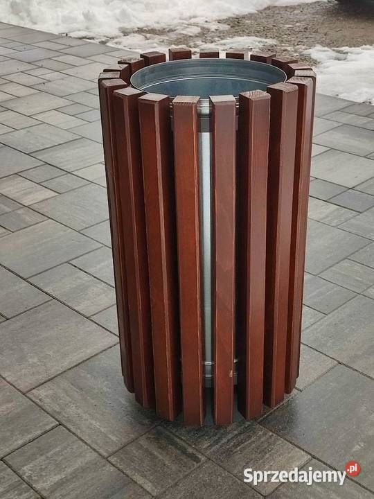 Kosz na śmieci miejski okrągły stalowy drewniany Meble ogrodowe wielkopolskie Luboń