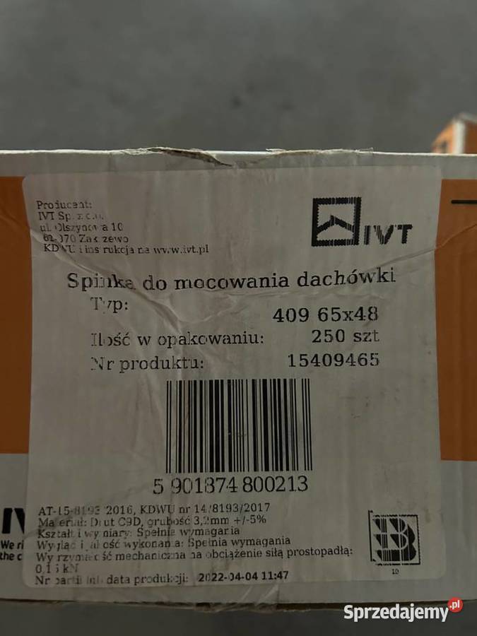 Spinki do mocowania dachówek IVT 409 65x48 mm Wrocław