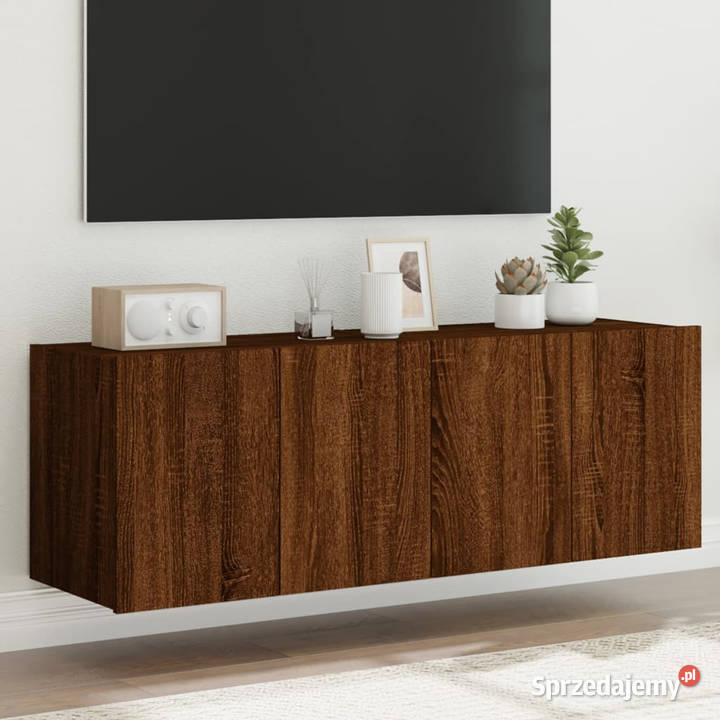 Ścienne szafki TV z LED 2 brązowy dąb 60x35x41 Warszawa